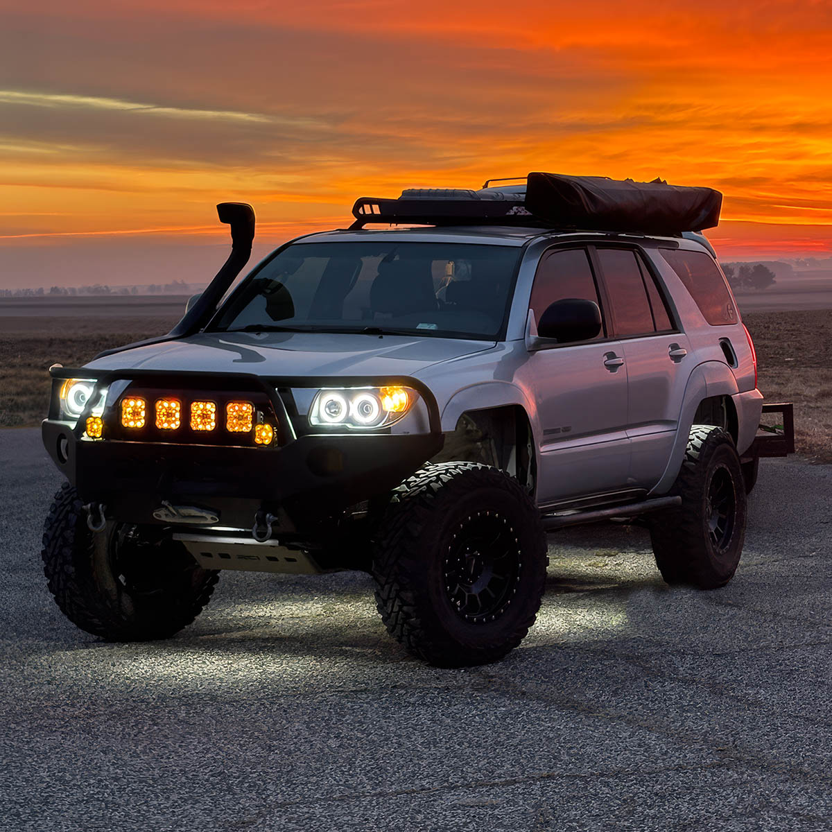 Customized Toyota 4Runner overland build at sunset